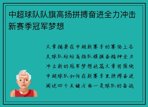 中超球队队旗高扬拼搏奋进全力冲击新赛季冠军梦想