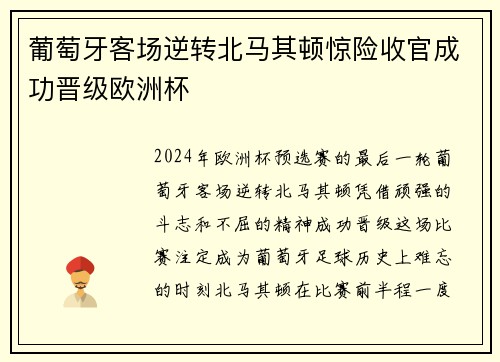 葡萄牙客场逆转北马其顿惊险收官成功晋级欧洲杯